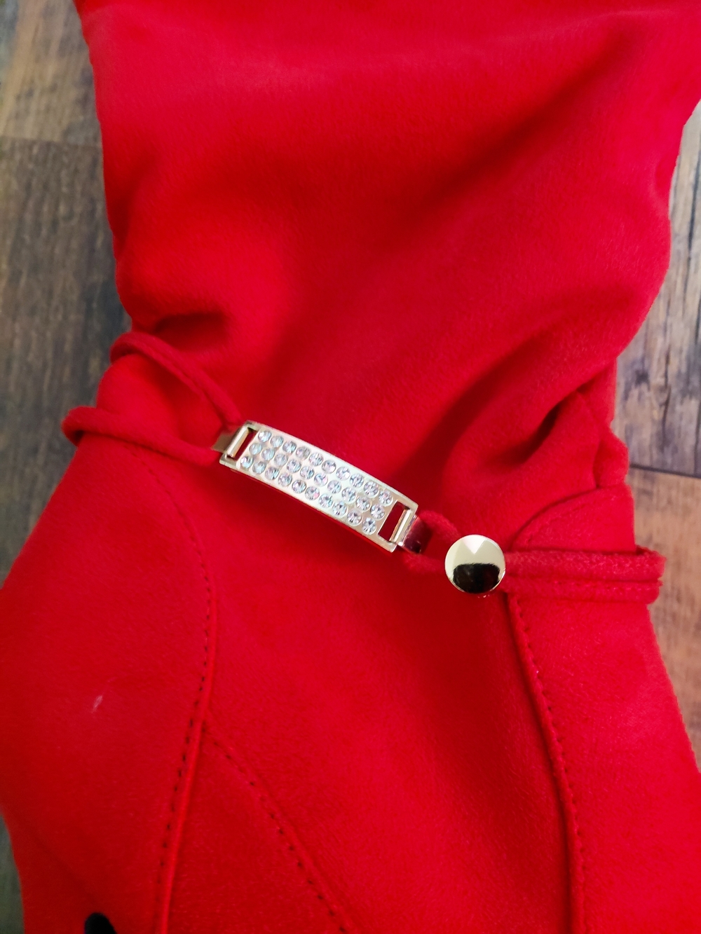 Dream Pairs Red Knee-High Stiletto Boots with Rhinestone Strap - Picture 3 of 9